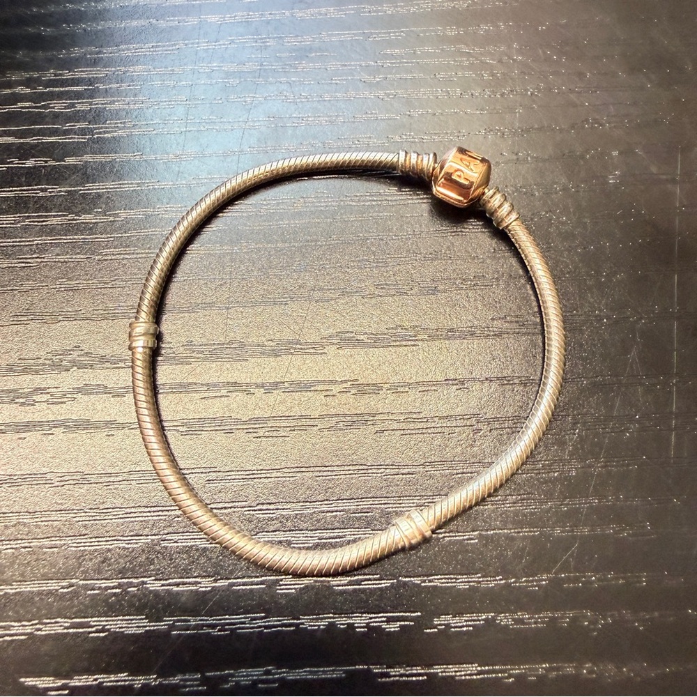 Genuine Pandora Sterling Silver Snake Chain Rose Gold Barrel Clasp 7.25" - Picture 2 of 6